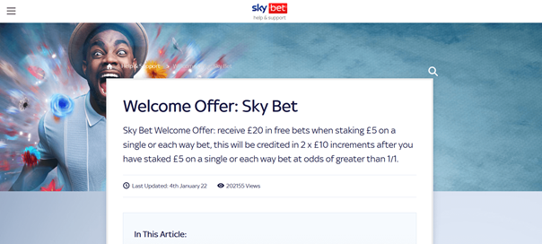 Screenshot Of Sky Bet Welcome Offer.